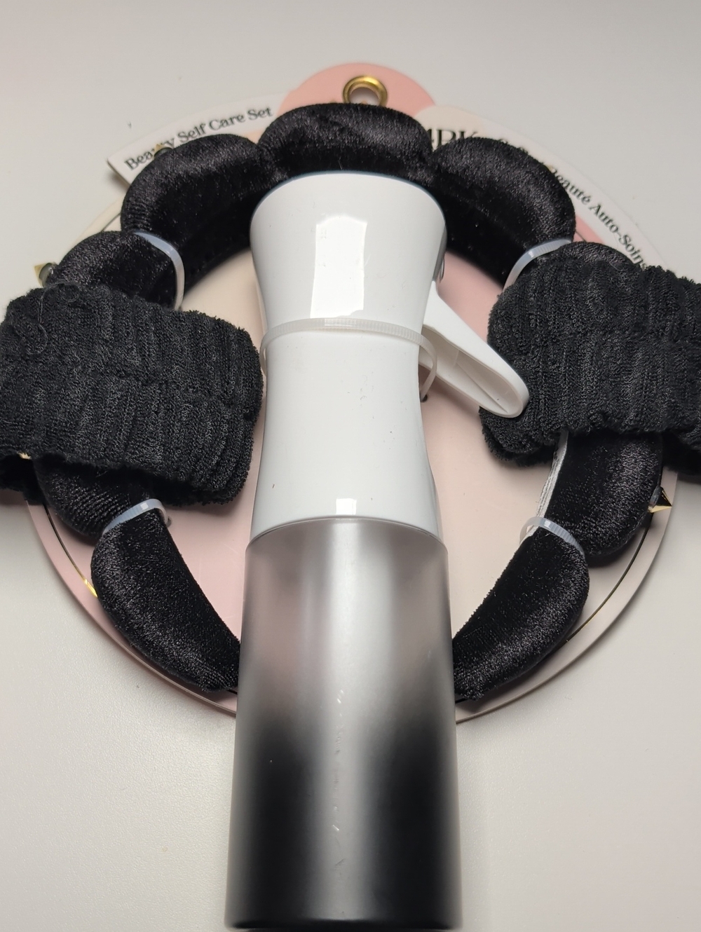 Black Foam Hair Headband Set with White Spray Bottle